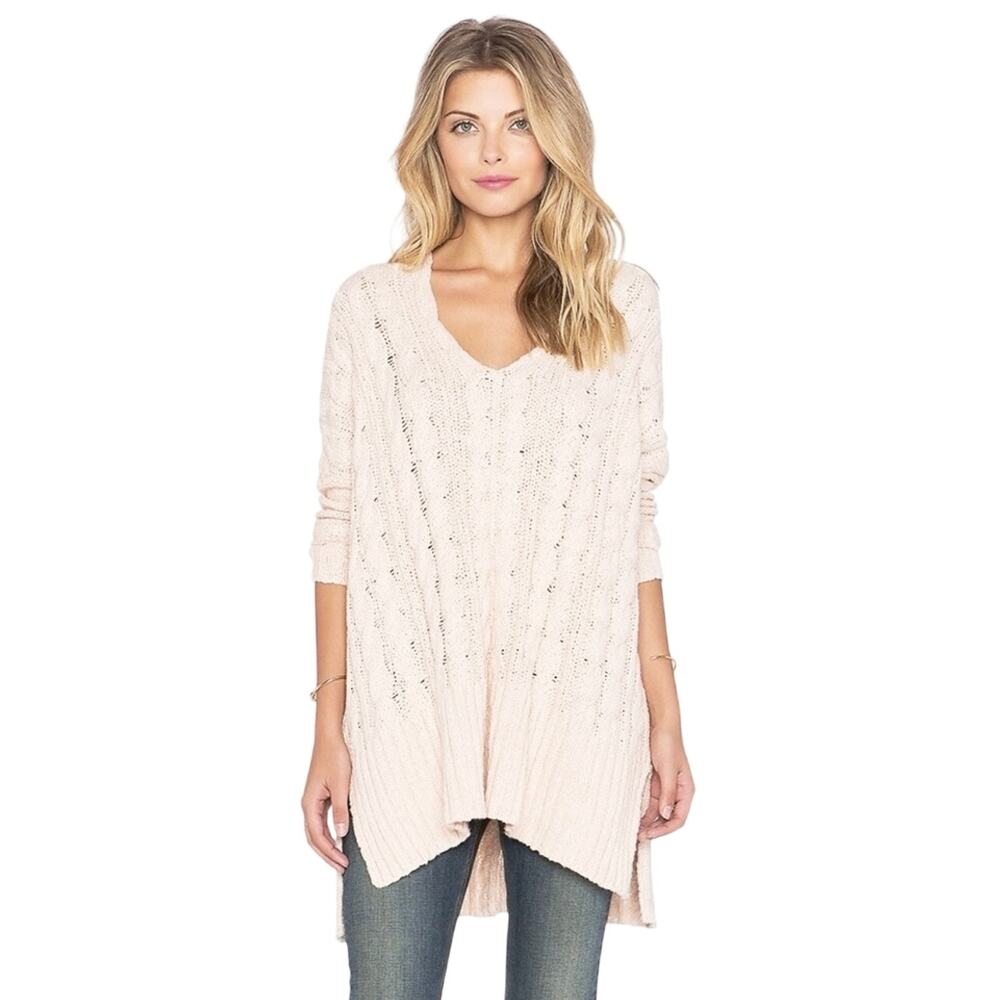 FREE PEOPLE Women’s Easy Cable Knit Cream Oversized Sweater Tunic